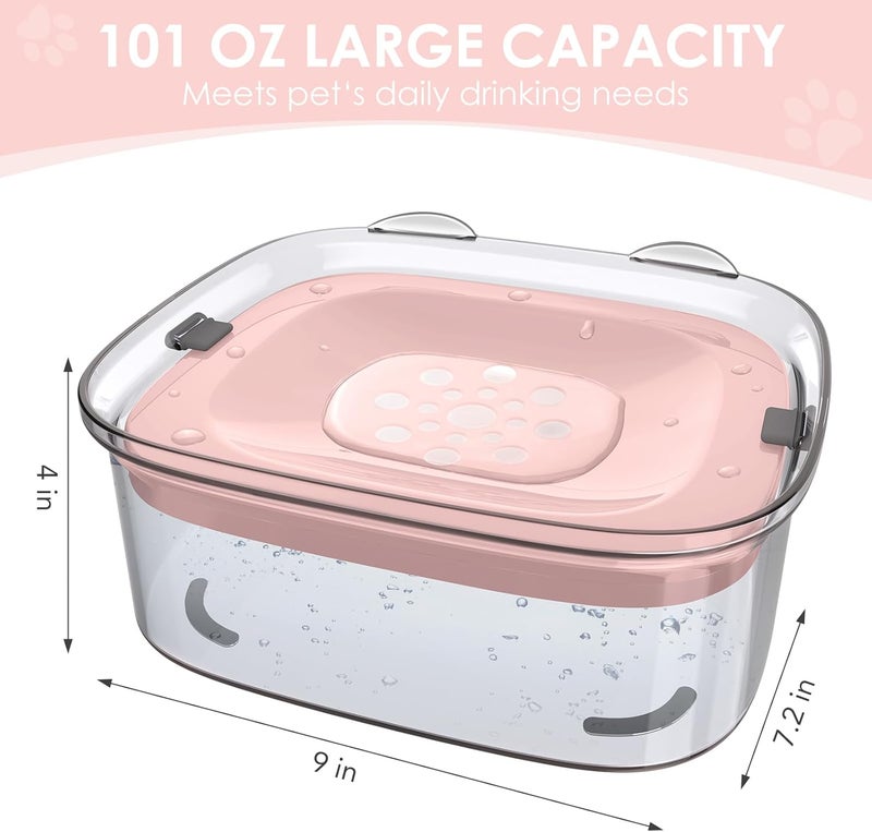 AONKEY 3L Dog Water Bowl No Spill, 101oz Large Spill Proof Dog Bowl Reduce Refill, Anti Splash No Mess Dispenser Dripless Slow Drinking Water Bowl for Sloppy Messy Drinkers (Pink) - Image 5
